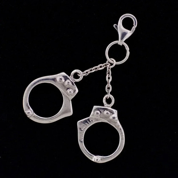 Jewelry - Handcrafted Sterling Silver & Rhodium - Handcuffs Charm